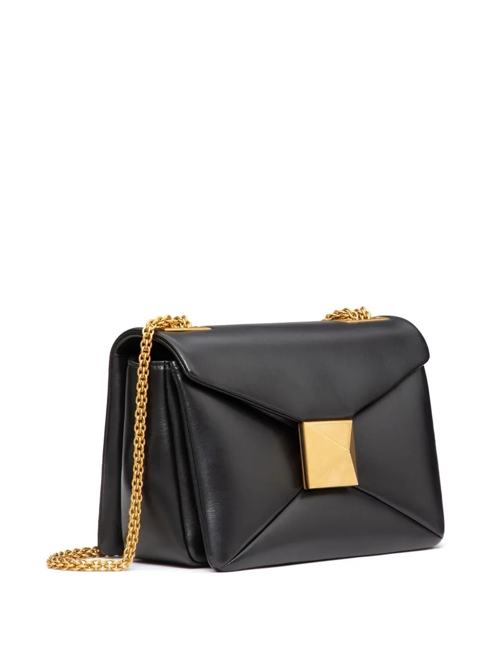 Black Leather Chain Shoulder Bag with Gold Hardware